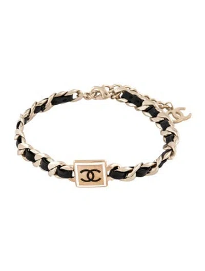 Pre-owned Chanel Leather & Resin Cc Choker Necklace, 14.75" In Multicolor