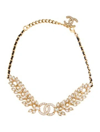 Pre-owned Chanel Leather & Strass Cc Choker Necklace, 16.5" In Multicolor