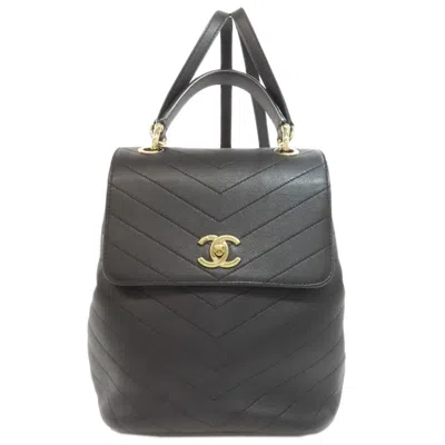 Pre-owned Chanel Leather Backpack () In Black
