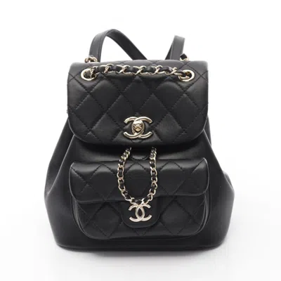 Pre-owned Chanel Leather Backpack () In Black