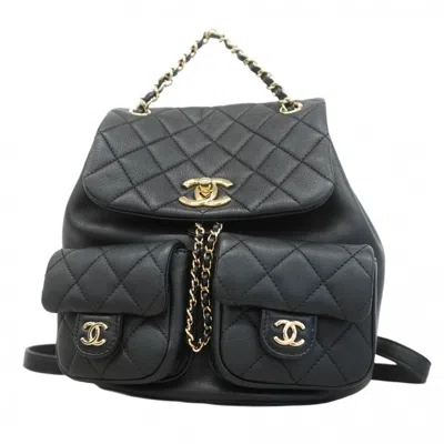 Pre-owned Chanel Leather Backpack () In Black