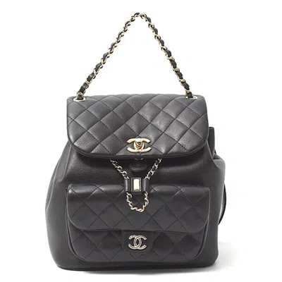 Pre-owned Chanel Leather Backpack () In Black