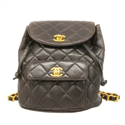 Pre-owned Chanel Leather Backpack () In Black