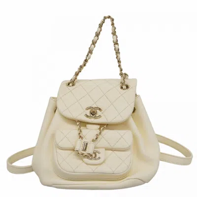 Pre-owned Chanel Leather Backpack () In White