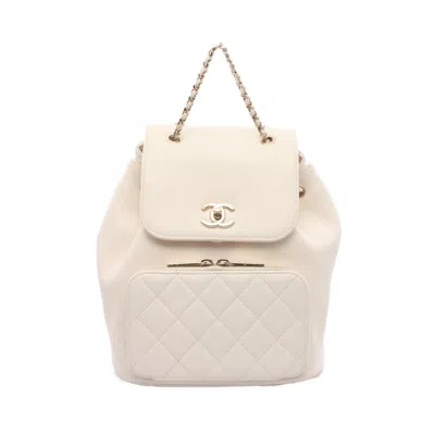 Pre-owned Chanel Leather Backpack () In White
