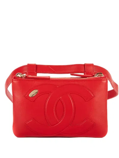Pre-owned Chanel Leather Belt Bag In Red