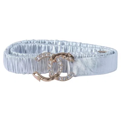 Pre-owned Chanel Leather Belt With Crystal-embellished Cc Logo - '20s In Gray