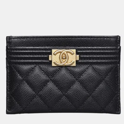 Pre-owned Chanel Leather Black Boy Cardholder