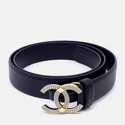 Pre-owned Chanel Leather Black Logo Belt