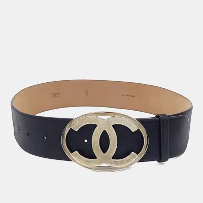 Pre-owned Chanel Leather Black Logo Belt