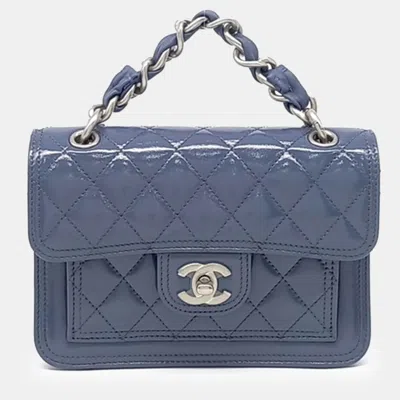 Pre-owned Chanel Leather Blue Chain Top-handle Tote And Shoulder Bag