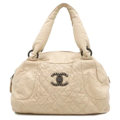 Pre-owned Chanel Leather Boston Bag Tote Bag () In Sand