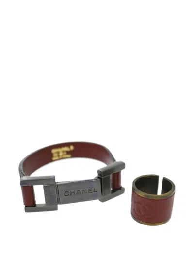 Pre-owned Chanel Leather Bracelet And Ring Set In Brown