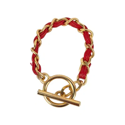 Pre-owned Chanel Leather Bracelet Interlaced With Red Leather, 1980s