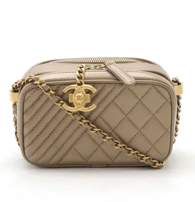 Pre-owned Chanel Leather Camera Bag Bronze Gold In Brown