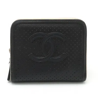 Pre-owned Chanel Leather Card Case Black Ivory