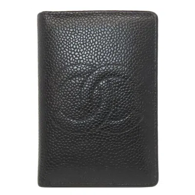 Pre-owned Chanel Leather Card Case () In Black