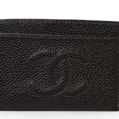 Pre-owned Chanel Leather Card Case () In Black