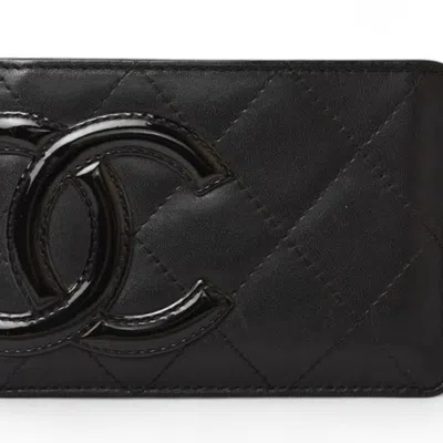 Pre-owned Chanel Leather Card Case () In Black
