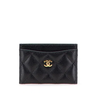 Pre-owned Chanel Leather Card Case () In Black