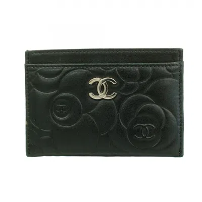 Pre-owned Chanel Leather Card Case () In Black