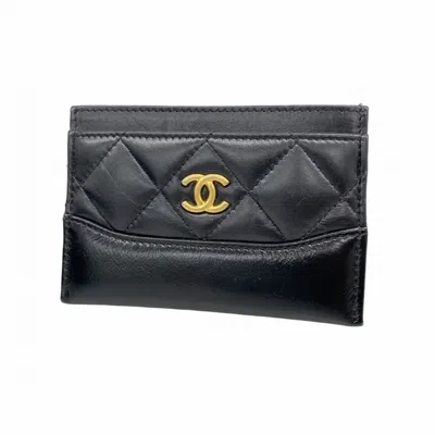 Pre-owned Chanel Leather Card Case () In Black
