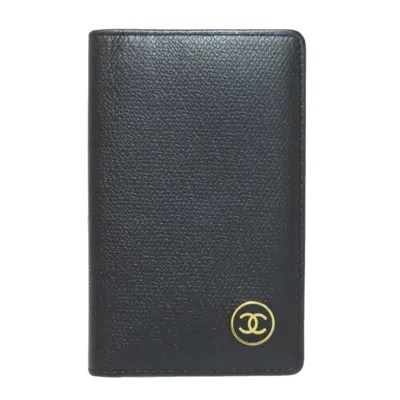 Pre-owned Chanel Leather Card Case () In Black