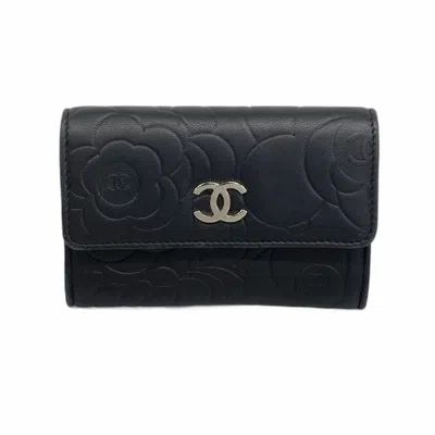 Pre-owned Chanel Leather Card Case () In Black