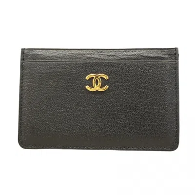 Pre-owned Chanel Leather Card Case () In Black
