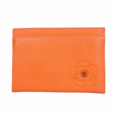 Pre-owned Chanel Leather Card Case () In Orange