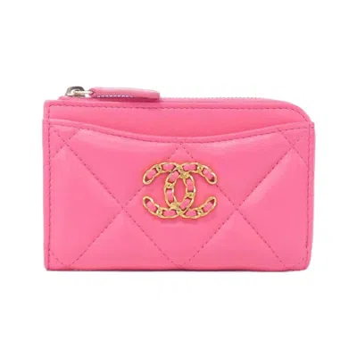 Pre-owned Chanel Leather Card Case () In Pink