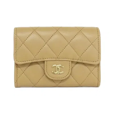Pre-owned Chanel Leather Card Case () In Sand