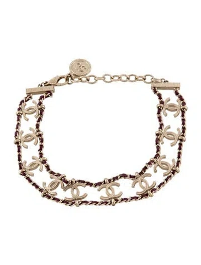 Pre-owned Chanel Leather Cc Choker Necklace, 14.25" In Burgundy
