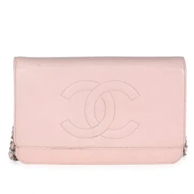 Pre-owned Chanel Leather Cc Classic Wallet On Chain In Pink
