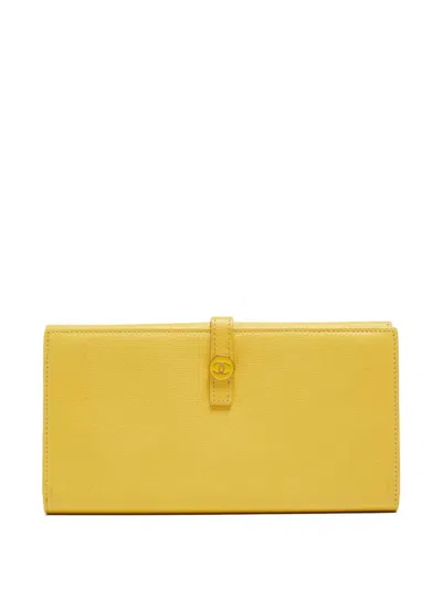 Pre-owned Chanel Leather Cc Flap Wallet In Yellow