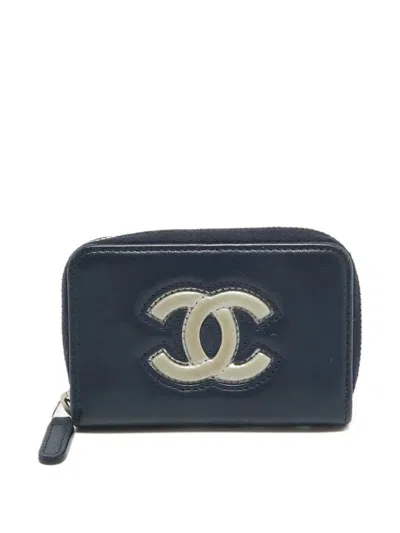Pre-owned Chanel Leather Cc Logo Purse In Blue