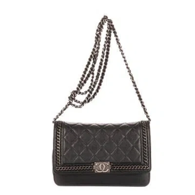 Pre-owned Chanel Leather Chain Around Boy Wallet On Chain Null In Black
