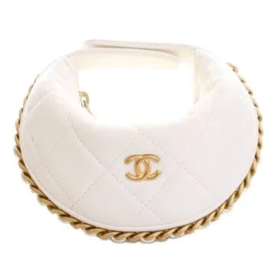 Pre-owned Chanel Leather Chain Around Pouch Mini In White