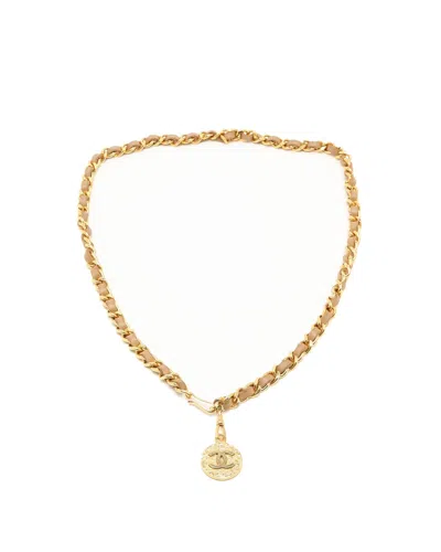 Chanel Leather Chain Belt In Beige