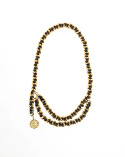 Pre-owned Chanel Leather Chain Belt In Black