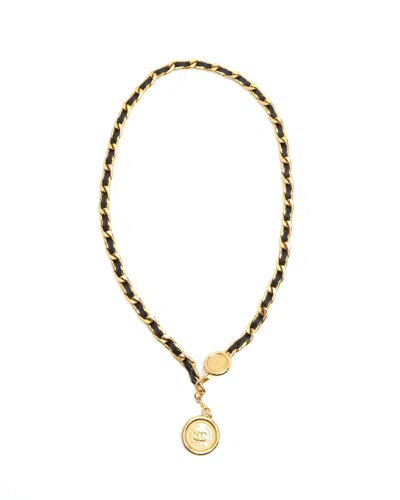 Pre-owned Chanel Leather Chain Belt In Black