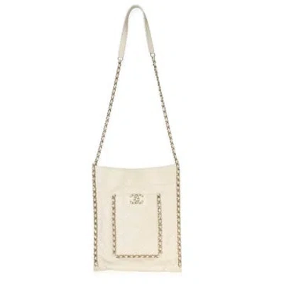Pre-owned Chanel Leather Chain Flat Tote Small In Neutrals