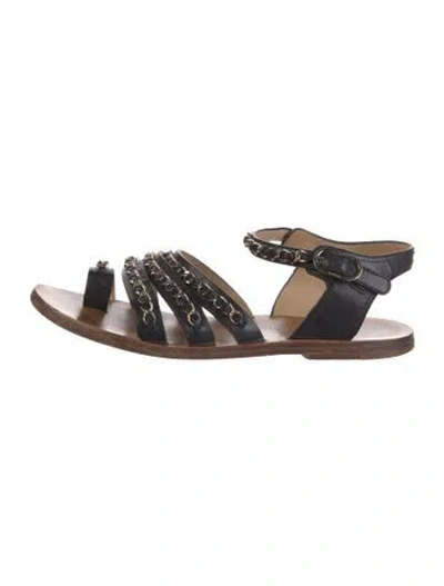 Pre-owned Chanel Leather Chain-link Accents Gladiator Sandals In Black