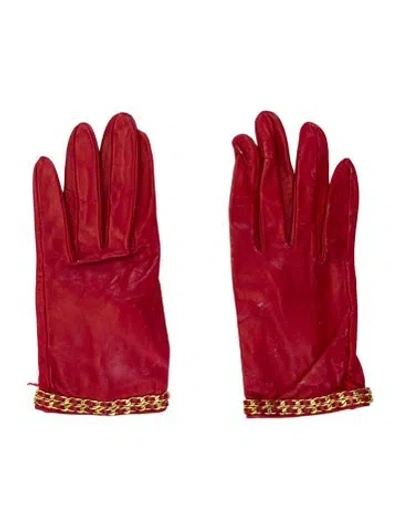 Pre-owned Chanel Leather Chain-link Gloves In Red