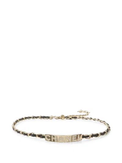 Pre-owned Chanel Leather Choker Necklace In Black