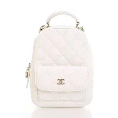 Pre-owned Chanel Leather Classic Backpack Mini In White