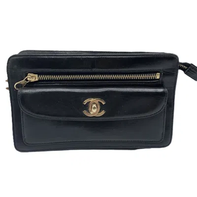 Pre-owned Chanel Leather Clutch Bag Black Vintage
