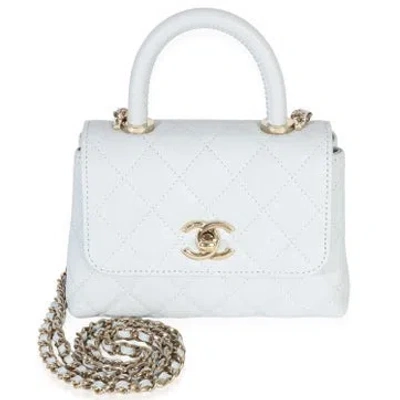 Pre-owned Chanel Leather Coco Handle Clutch With Chain Mini W/ Tags In Blue