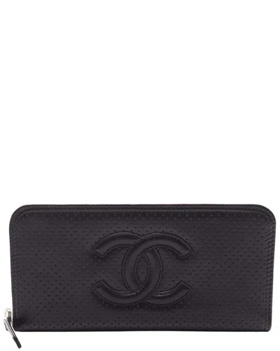 Pre-owned Chanel Leather Coco Mark Long Wallet Black (authentic Pre-loved)