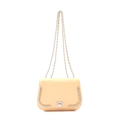 Pre-owned Chanel Leather Coco Mark Shoulder Bag In Sand